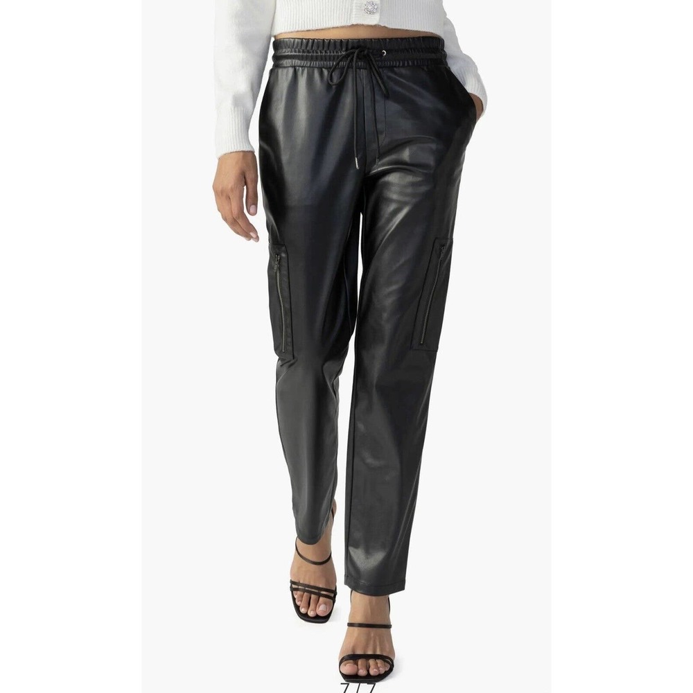 NWT Sanctuary Womens East Coast Utility Vegan Leather Pants 2X Drawstring‎ Black